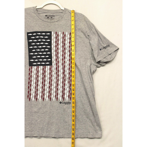 Columbia American Flag Fishing Graphic T-Shirt Men XXL Short Sleeve Gray Crew - Picture 3 of 7